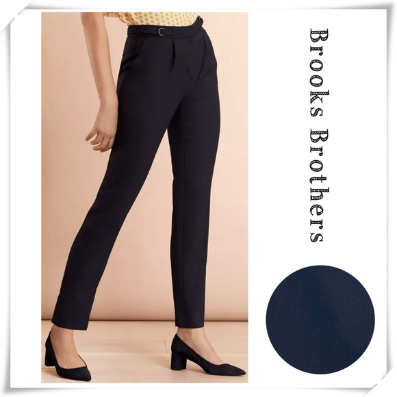 Brooks Brothers Pants - Brooks Brother Red Fleece Wool-Blend Hopsack Pleated Pants in Navy Blue Size 8